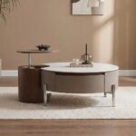 Rovena Round Coffee Table With Drawer - White/Brown