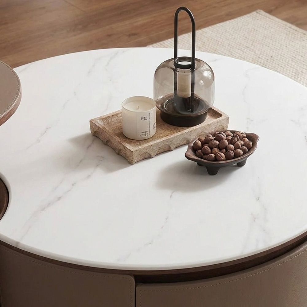 Rovena Round Coffee Table With Drawer - White/Brown - Image 4