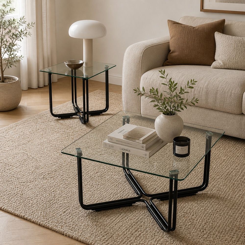 Wilhem Glass Coffee Table - Clear/Black - Image 4