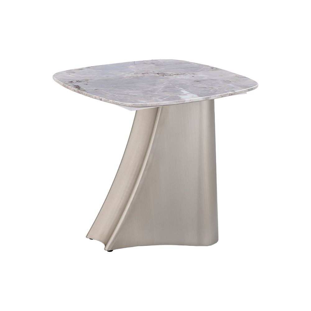 Biene Marble Top End Table - Light Grey/Matt Silver - Image 2