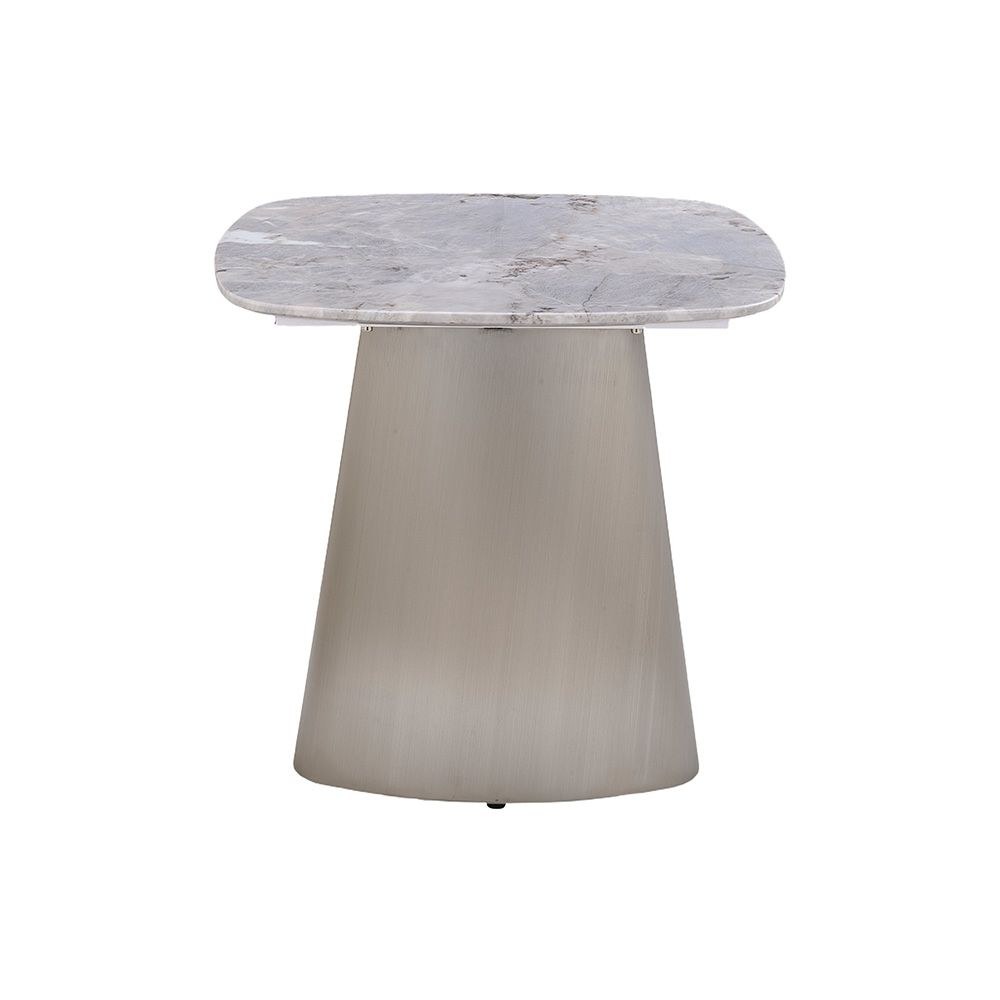 Biene Marble Top End Table - Light Grey/Matt Silver - Image 4