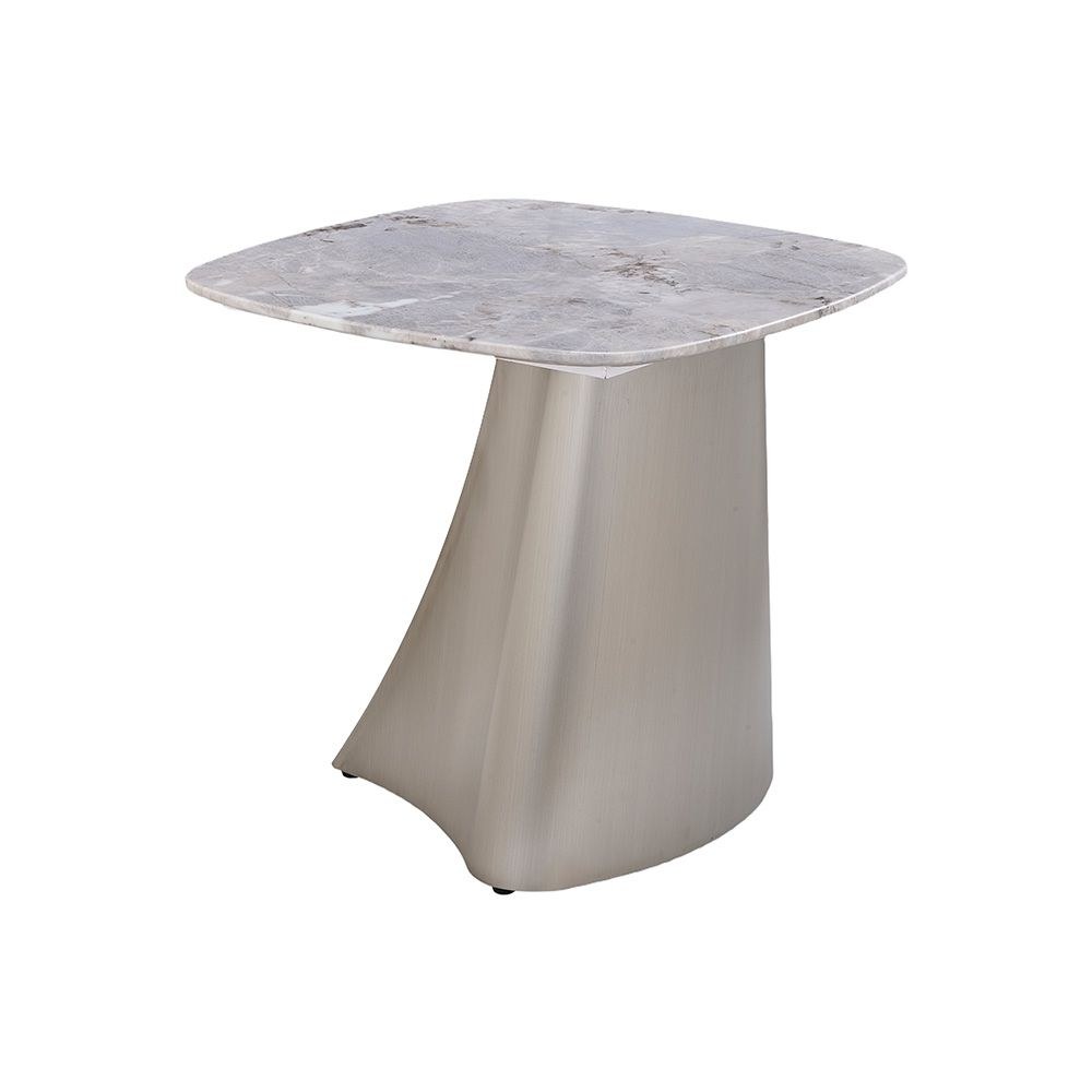 Biene Marble Top End Table - Light Grey/Matt Silver - Image 5