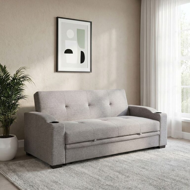 Alejandro Fabric Sofa Bed With 2 Cup Holders-Warm Grey