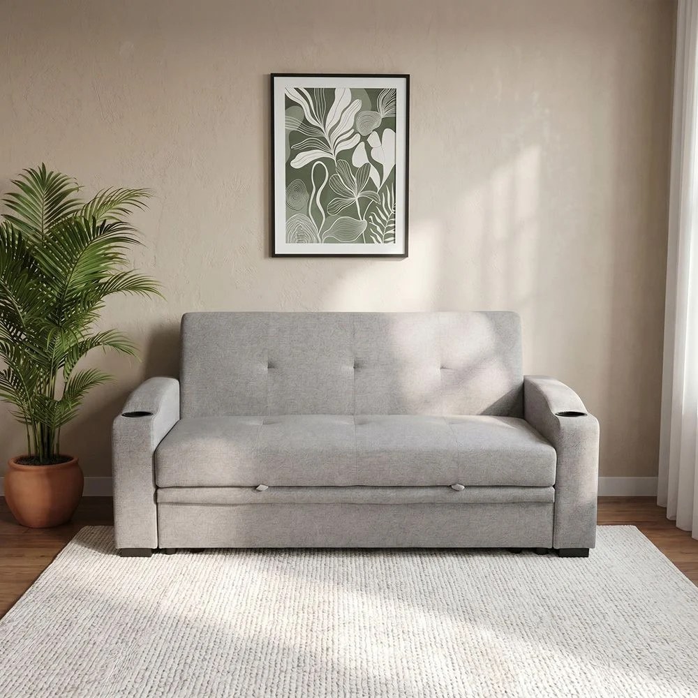 Alejandro Fabric Sofa Bed With 2 Cup Holders-Warm Grey - Image 2
