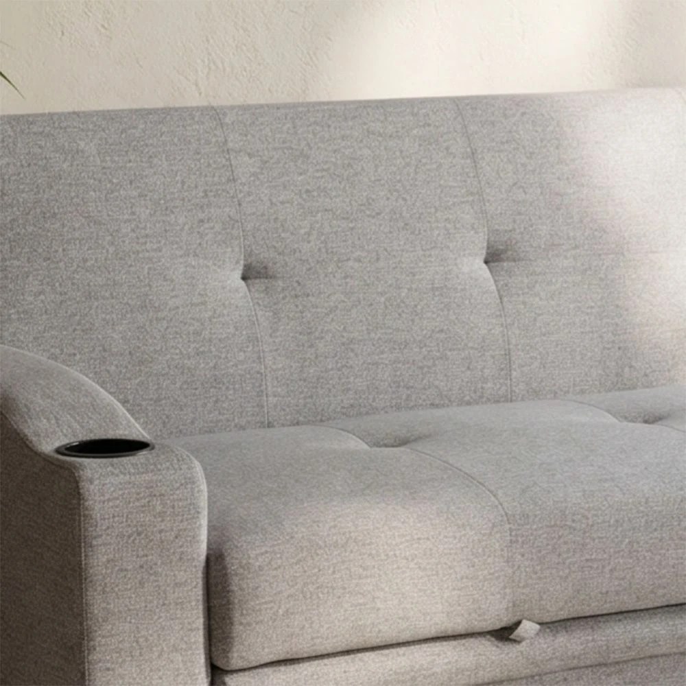 Alejandro Fabric Sofa Bed With 2 Cup Holders-Warm Grey - Image 4