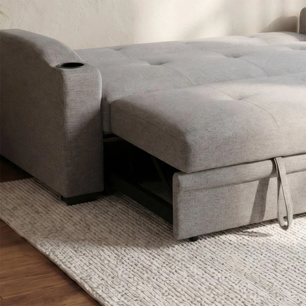 Alejandro Fabric Sofa Bed With 2 Cup Holders-Warm Grey - Image 5