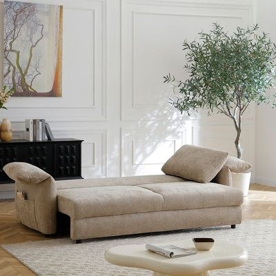 Uberto Fabric Sofa Bed - Light Brown - With 2-Year Warranty - Image 3