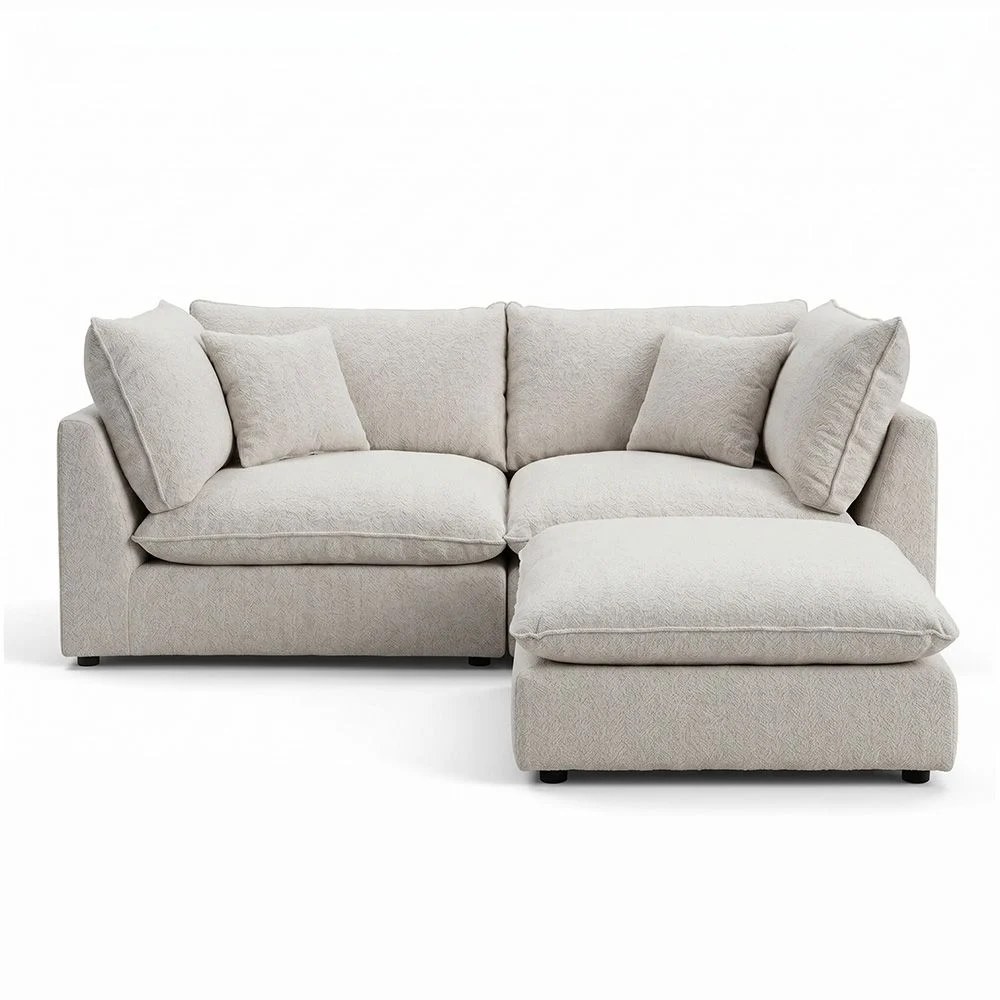 Napoleon 2 Seater Fabric Modular Sofa Set + Ottoman- Beige - Image 2