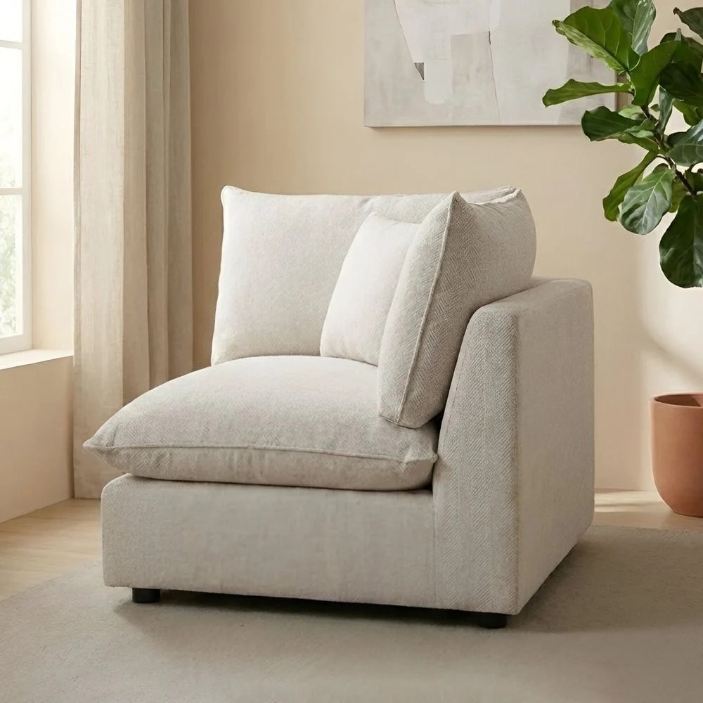 Napoleon 2 Seater Fabric Modular Sofa Set + Ottoman- Beige - Image 4