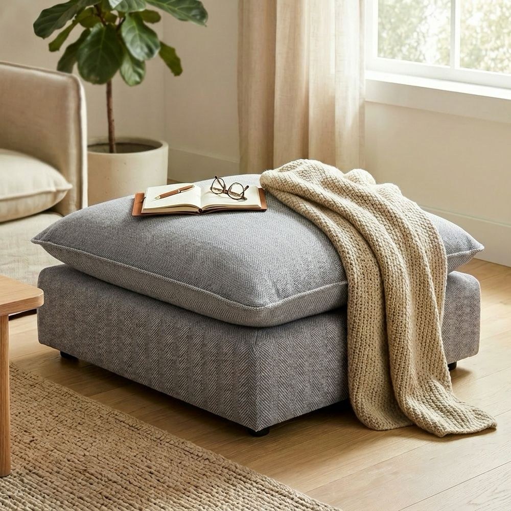 Napoleon 2 Seater Fabric Modular Sofa Set + Ottoman-Grey - Image 5