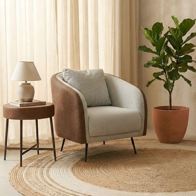 Palace 1-Seater Fabric Sofa-Ivory/Brown-With 2-Year Warranty - Image 5