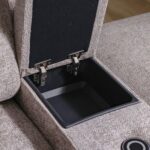 Odum Fabric Console with Storage + Speaker + 2 Cup Holders + Charger-Brown-With 2-Year Warranty