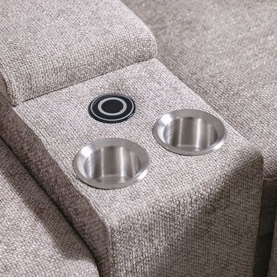 Odum Fabric Console with Storage + Speaker + 2 Cup Holders + Charger-Brown-With 2-Year Warranty - Image 5