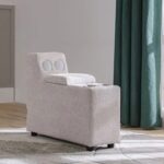 Odum Fabric Console with Storage + Speaker + 2 Cup Holders + Charger-Grey/White-With 2-Year Warranty