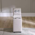 Odum Fabric Console with Storage + Speaker + 2 Cup Holders + Charger-Grey/White-With 2-Year Warranty