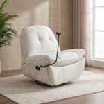 Benson Manual Fabric Recliner with Glider + Swivel and Phone Support-White-With 2-Year Warranty