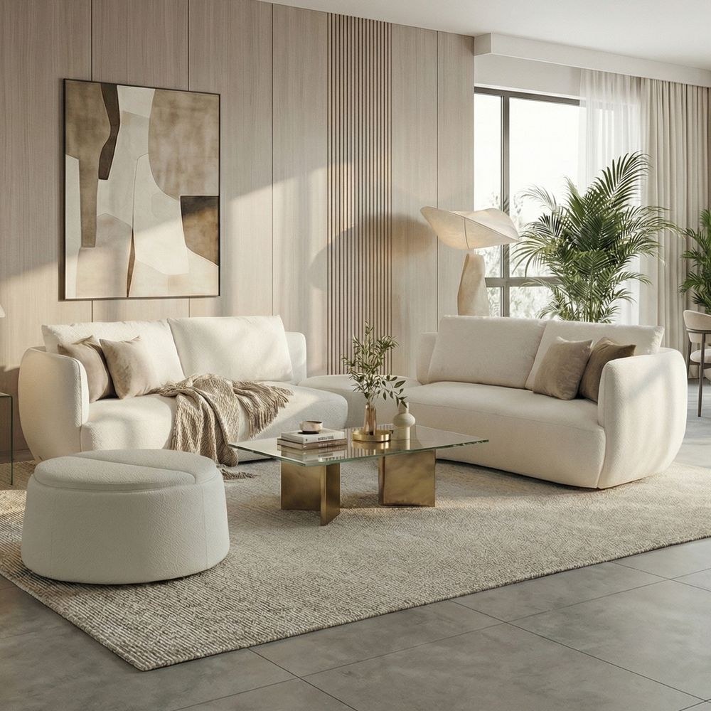 Winter Sectional Fabric Corner Sofa With Storage And Coffee Table-Bright White - Image 5
