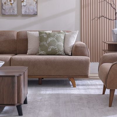 Elora 3 Seater Fabric Sofa -Brown/Beige - Image 5