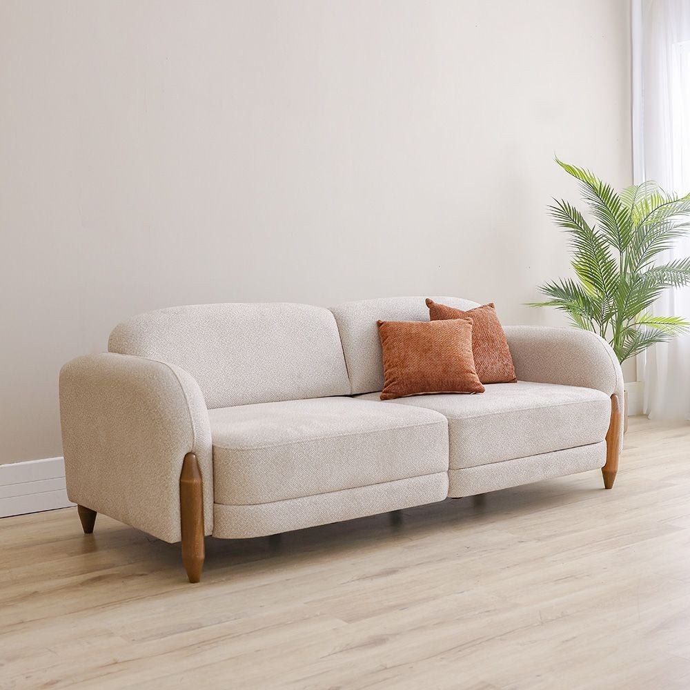 Olivia 3+1+1 Seater Fabric Sofa Set - Beige/Brown - With 2-Year Warranty - Image 2