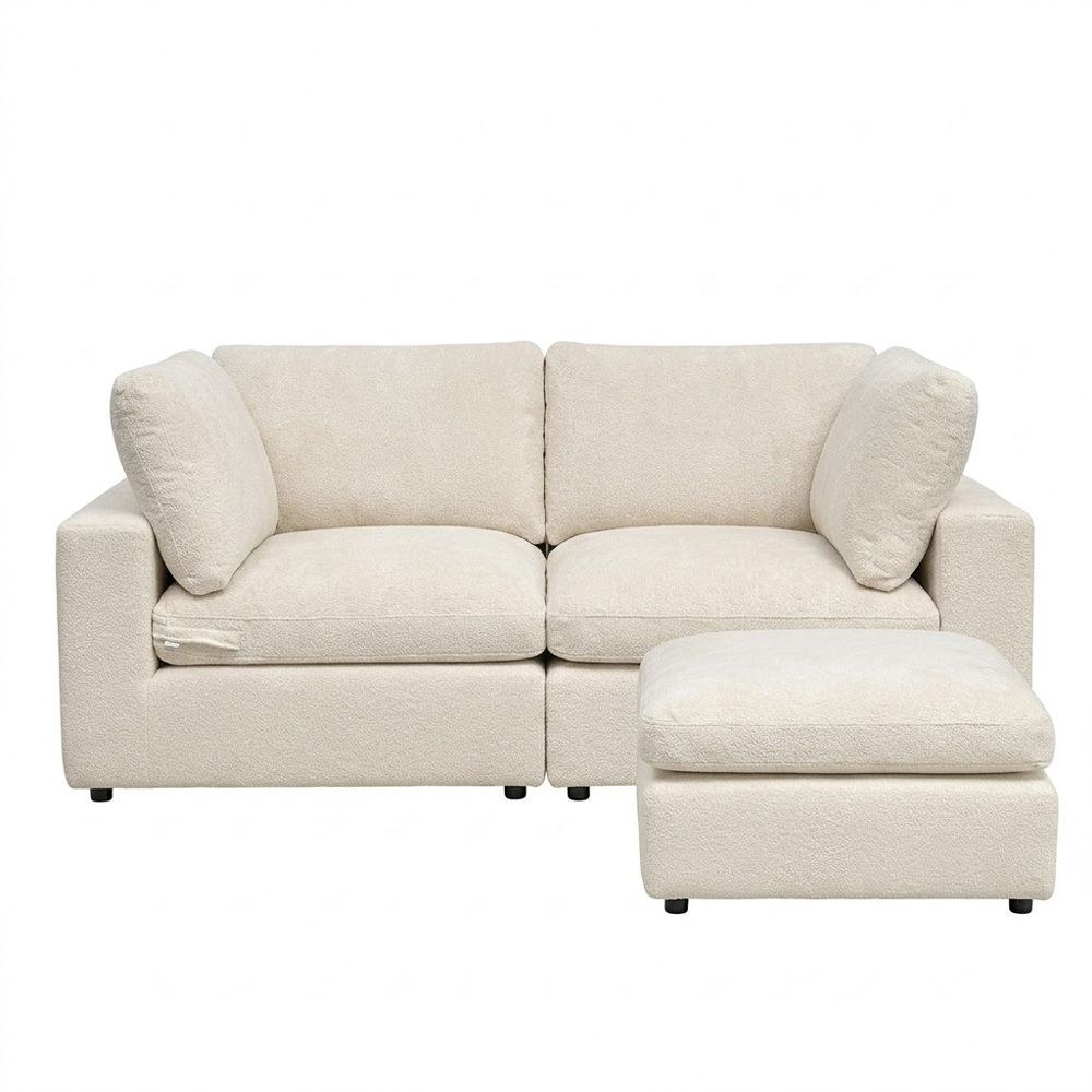 Neithan 2 Seater Fabric Modular Sofa Set + Ottoman- Beige - Image 2