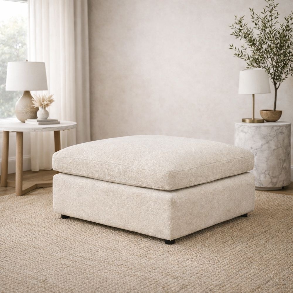 Neithan 6 Seater Fabric Modular Sofa Set + Ottoman- Beige - Image 5