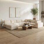 Neithan 6 Seater Fabric Modular Sofa Set + Ottoman- Beige