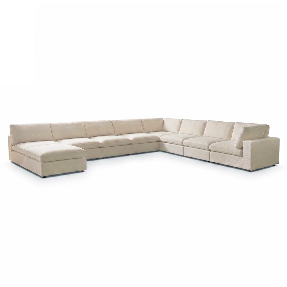 Neithan 8 Seater Fabric Modular Sofa Set + Ottoman- Beige - Image 2