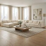 Neithan 9 Seater Fabric Modular Sofa Set + Ottoman- Beige