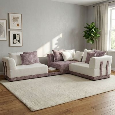 Hadley 6-Seater Sectional Corner Fabric Sofa - Beige/Cherry - With 2-Year Warranty