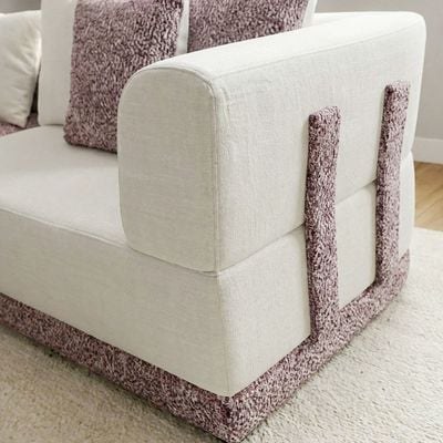Hadley 6-Seater Sectional Corner Fabric Sofa - Beige/Cherry - With 2-Year Warranty - Image 5
