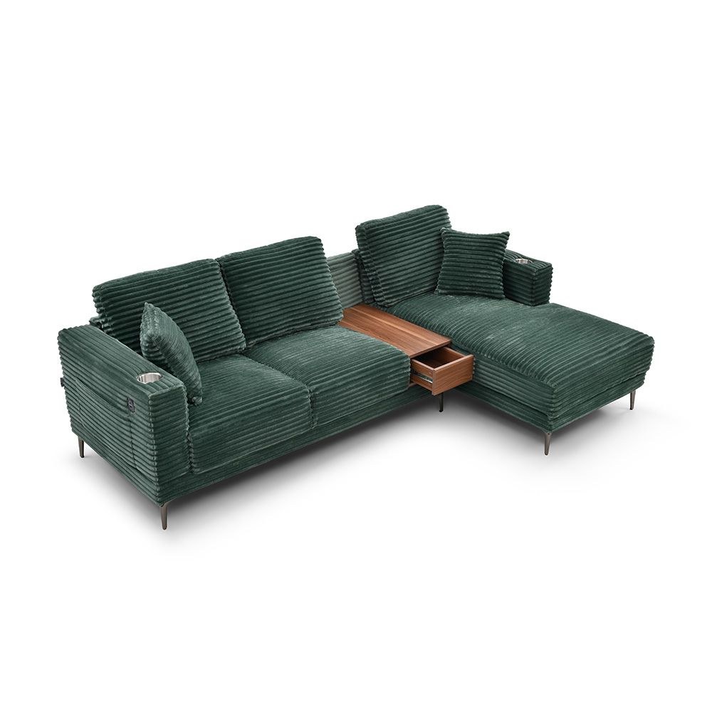 Urvi Fabric Right Corner Sofa - Green - With 2-Year Warranty - Image 2