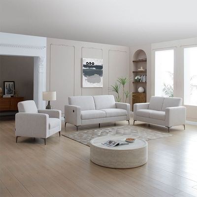 Theodora 3+2+1 Fabric Sofa Set W/ USB Port- Light Grey - With 2-Year Warranty