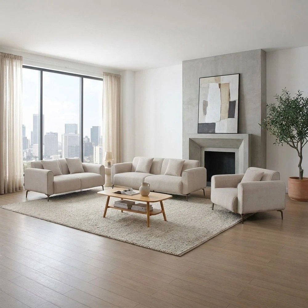 Tanner 6-Seater Fabric Sofa Set - Beige - With 2-Year Warranty
