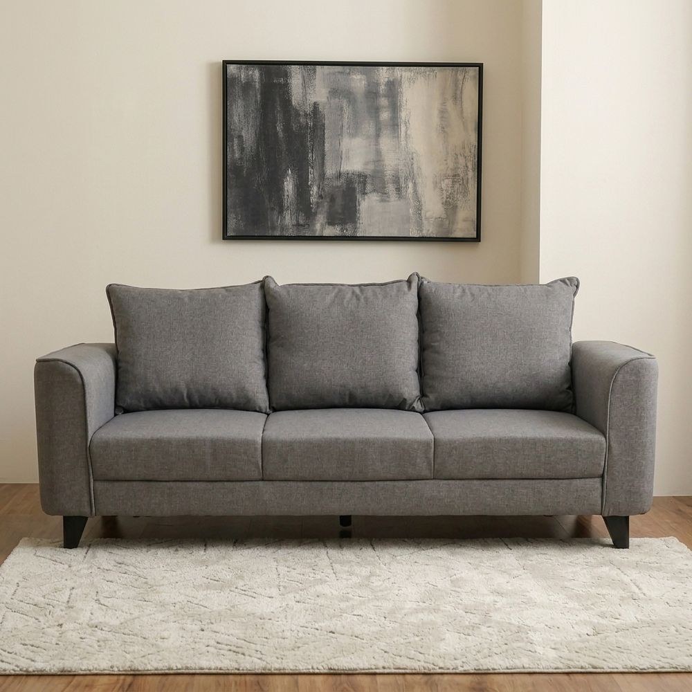 Munet 3 Seater Fabric Sofa - Grey - Image 2