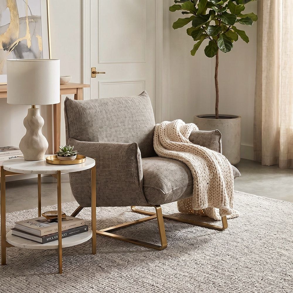 Klay 1 Seater Fabric Accent Chair - Brown - Image 5