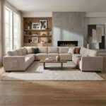 Benjo 11 Seater C Shape Fabric Modular Sofa Set + Ottoman- Champange