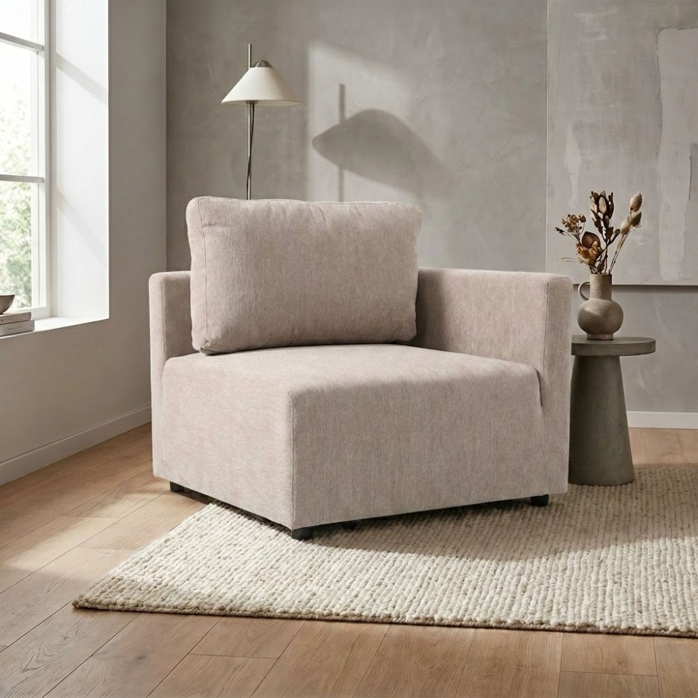 Benjo 12 Seater C Shape Fabric Modular Sofa Set + Ottoman- Champange - Image 5