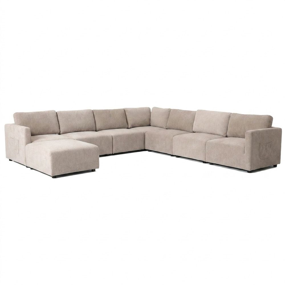 Benjo 7 Seater Fabric Modular Sofa Set + Ottoman- Champange - Image 2