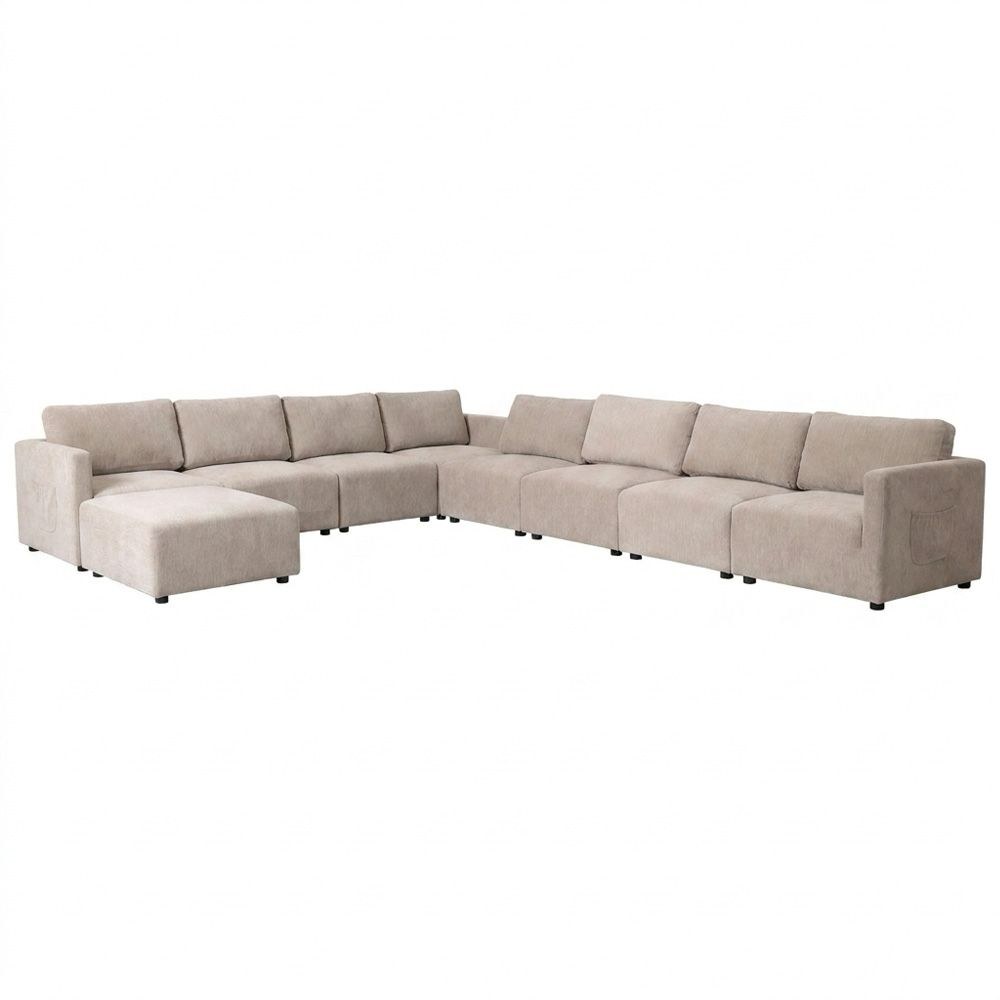 Benjo 8 Seater Fabric Modular Sofa Set + Ottoman- Champange - Image 2