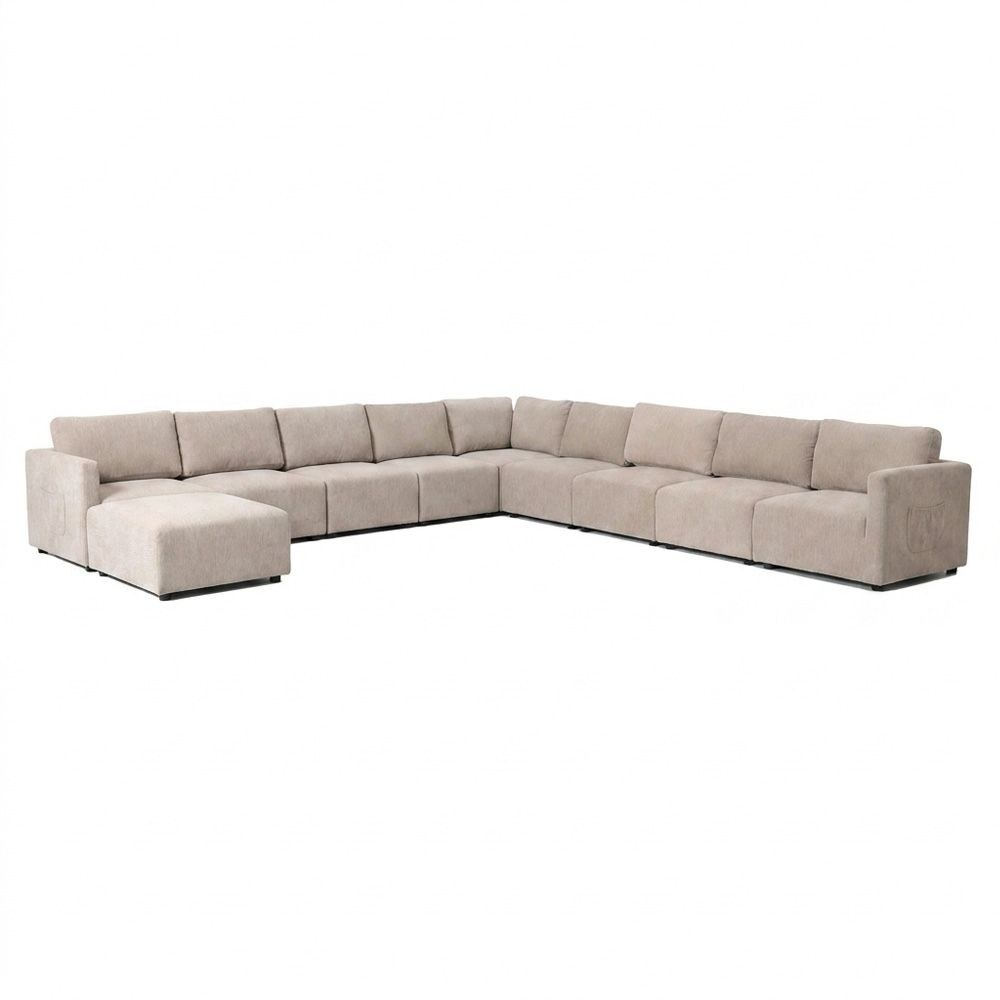 Benjo 9 Seater Fabric Modular Sofa Set + Ottoman- Champange - Image 2