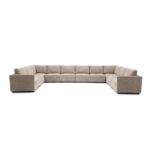 Benjo 11 Seater C Shape Fabric Modular Sofa Set + Ottoman- Champange