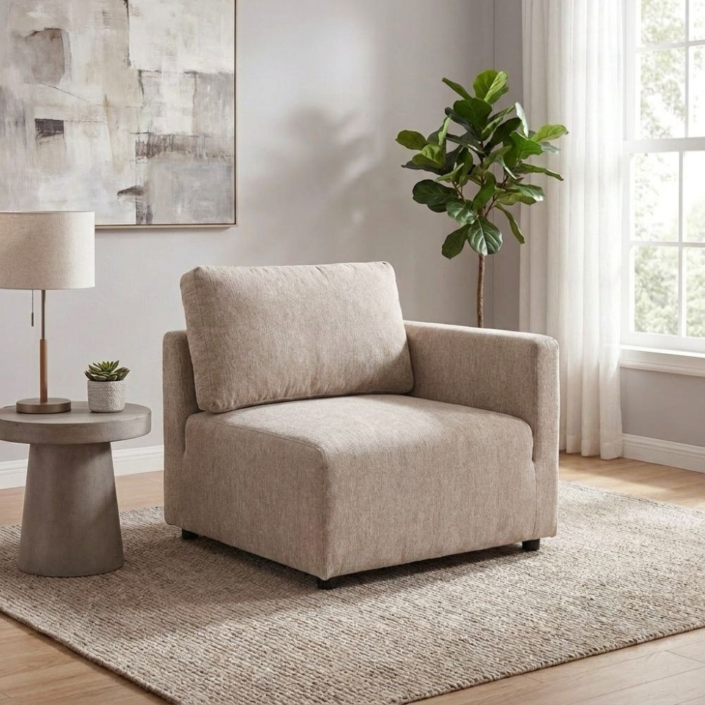 Benjo 9 Seater Fabric Modular Sofa Set + Ottoman- Champange - Image 5