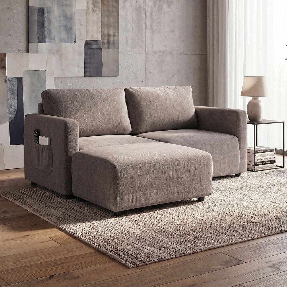 Benjo 2 Seater Fabric Modular Sofa Set + Ottoman- Brown
