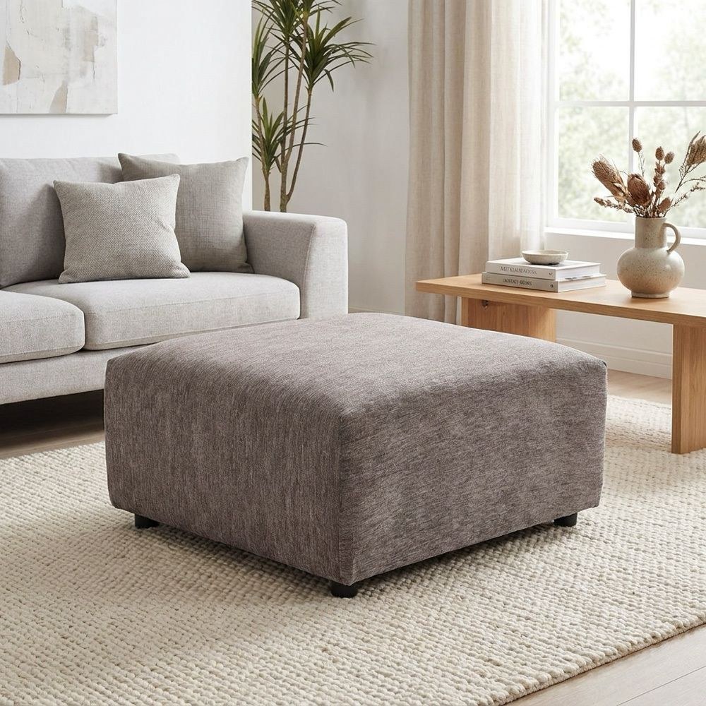 Benjo 2 Seater Fabric Modular Sofa Set + Ottoman- Brown - Image 4
