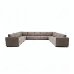Benjo 11 Seater C Shape Fabric Modular Sofa Set + Ottoman- Brown