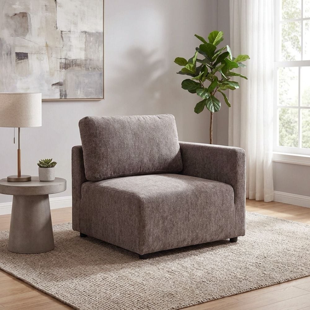 Benjo 3 Seater Fabric Modular Sofa Set + Ottoman- Brown - Image 5