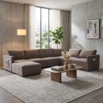 Benjo 6 Seater Fabric Modular Sofa Set + Ottoman- Brown