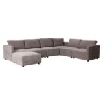 Benjo 6 Seater Fabric Modular Sofa Set + Ottoman- Brown