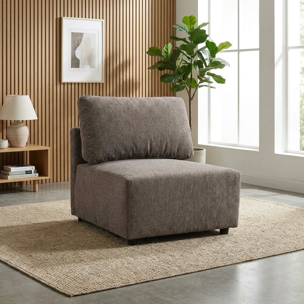 Benjo 3 Seater Fabric Modular Sofa Set + Ottoman- Brown - Image 3