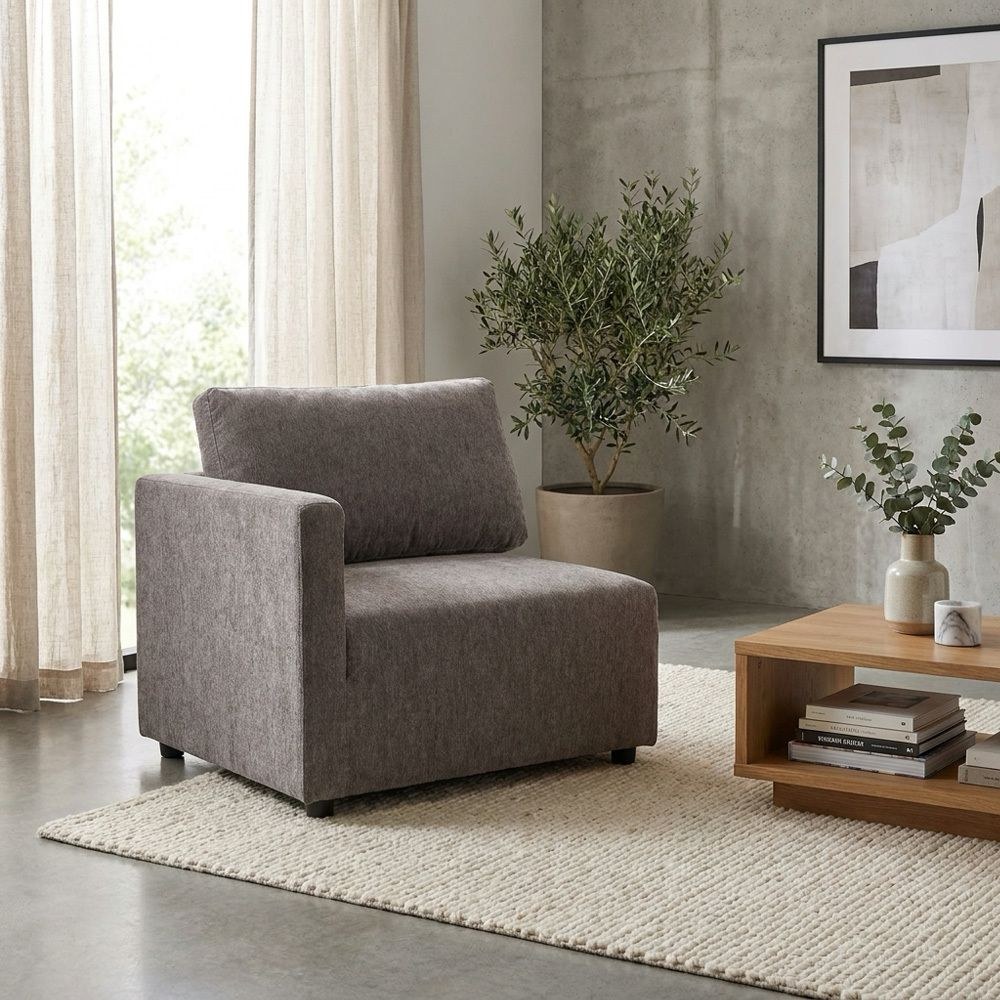 Benjo 3 Seater Fabric Modular Sofa Set + Ottoman- Brown - Image 4